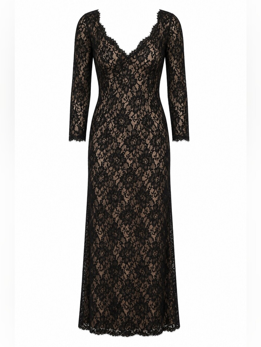 Victor Costa Vintage Black Lace Gown 3/4 Sleeve Dress Womens Sz 6* Formal Glam